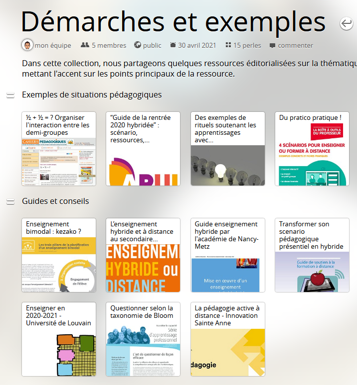 Capture écran de la collection pearltrees portant sur des démarches et exemples d'hybridation