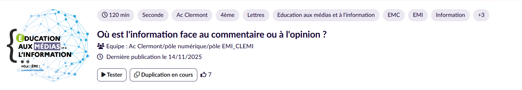 Information face au commentaire - EMI - ELEA