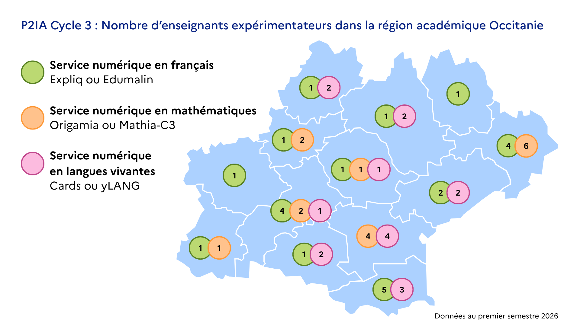 Repartition départementale des enseignants expérimentaeurs du P2IA-C3 au 1er semestre 2026