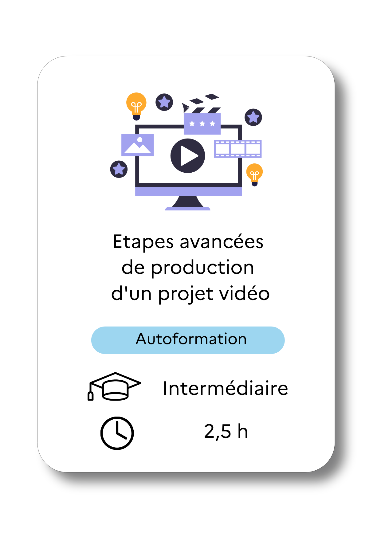 Production d'un projet vidéo, autoformation, niveau intermédiaire, durée 2,5h