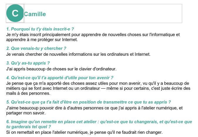 Témoignage de l'élève Camille