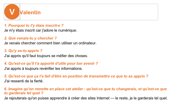 Témoignage de l'élève Valentin